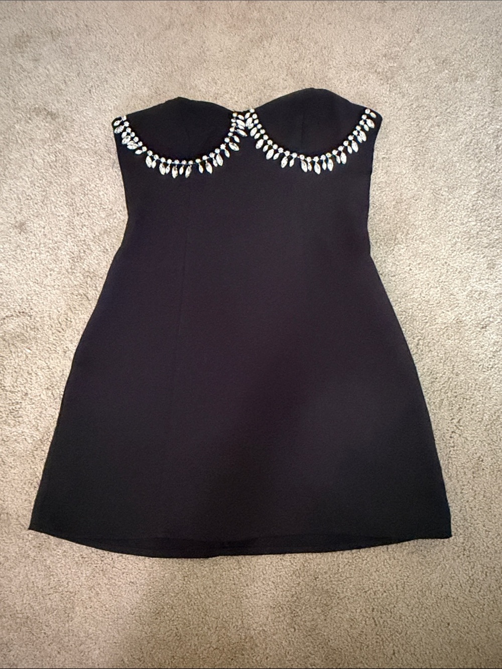 Le Lis Black Strapless Mini Dress with Jewel Bust Trim